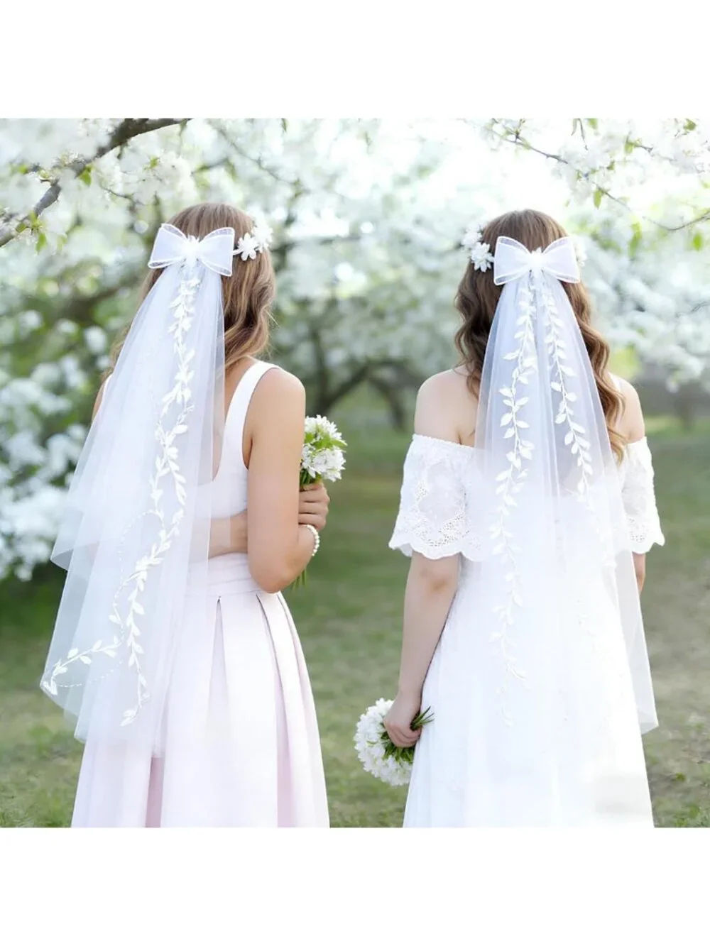 Elegant Flower Girl Headband Set with Veil & Pearls - Perfect for Weddings